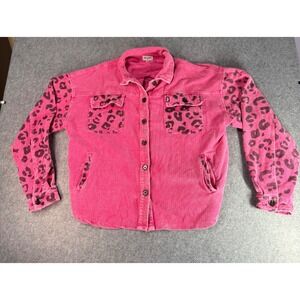 Prissy Jane Pink Corduroy Leopard Print Shacket Womens 2XL Button Down Jacket